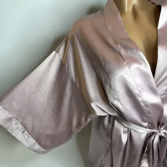 Victorias Secret Satin Robe 3/4 Sleeves XS /S Mid Thigh Length Pink Pockets READ - Picture 6 of 15
